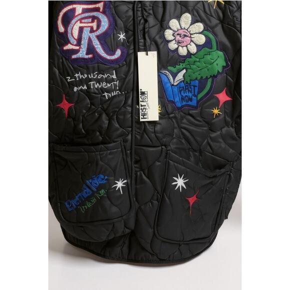 First Row Denim Sunshine Black Quilted Jacket Small Streetwear Bomber NWT - Picture 7 of 12